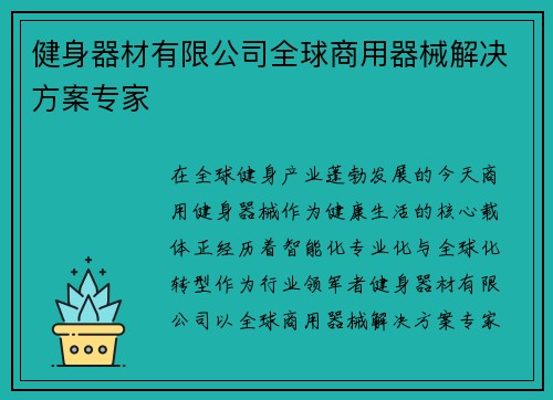 健身器材有限公司全球商用器械解决方案专家