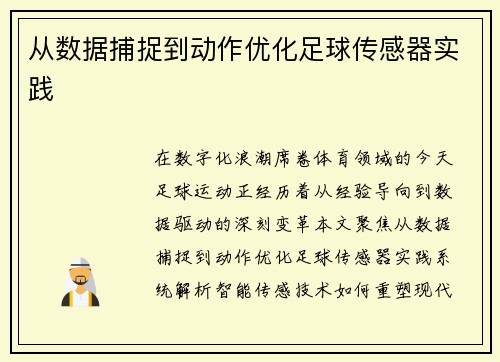从数据捕捉到动作优化足球传感器实践